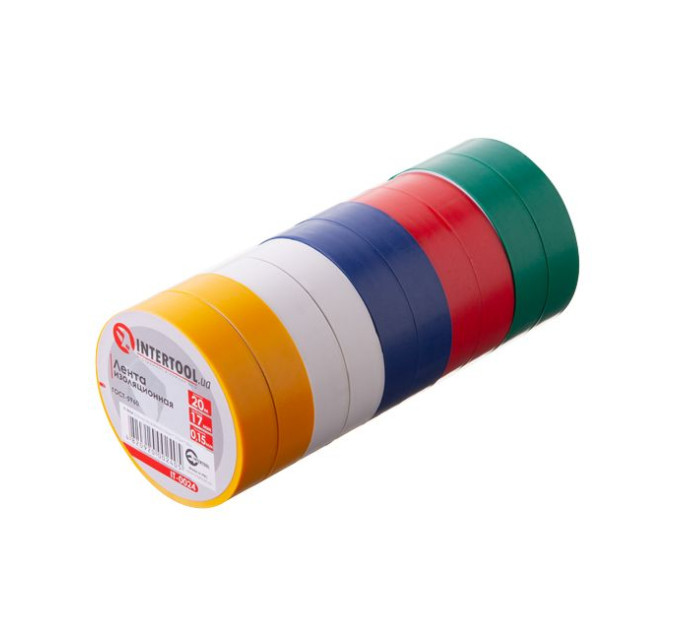 Лента изоляционная 20 м, 17*0.15 мм, цветная (уп. 10 ед.) INTERTOOL IT-0024