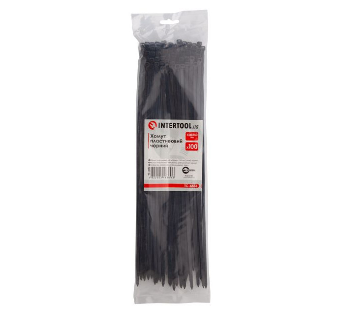 Хомут пластиковый 4,8*350 мм, черный, 100 ед. INTERTOOL TC-4836