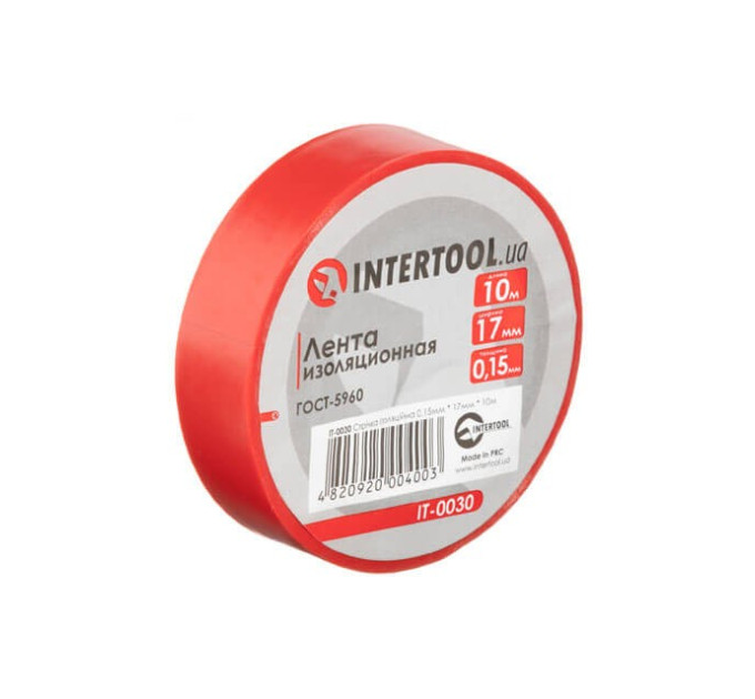 Лента изоляционная 10 м, 17*0.15 мм, красная INTERTOOL IT-0030