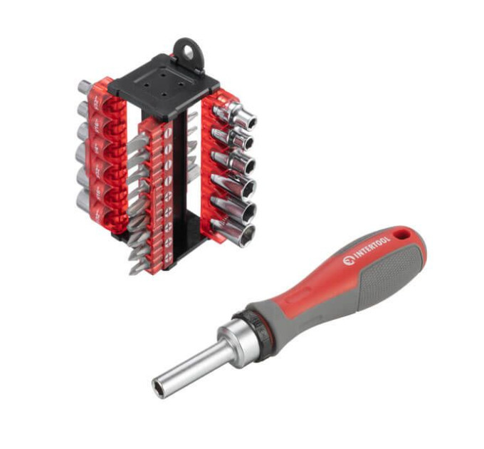 отвертка с храповым механизмом и комплектом насадок 31 ед. INTERTOOL VT-3374