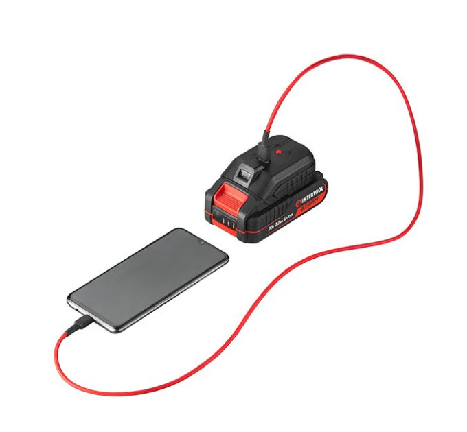 Адаптер для аккумулятора Li-ion 20 В, USB 2A, LED фонарь INTERTOOL WT-9300