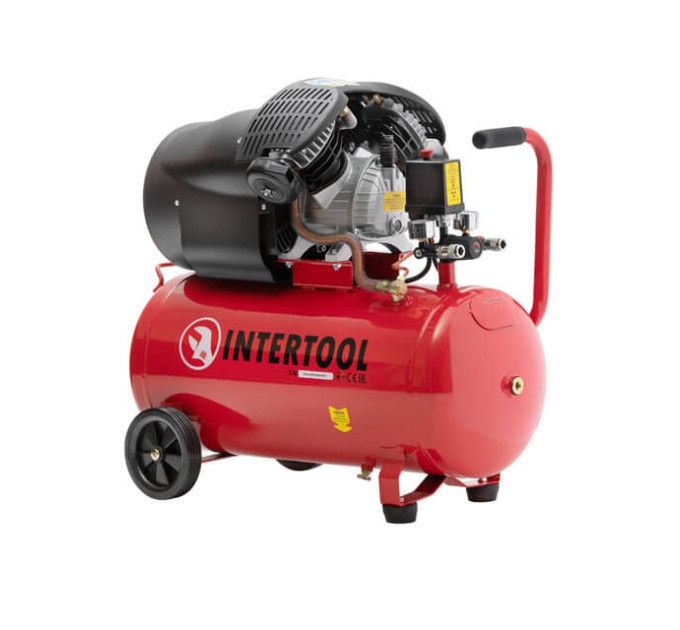 Компрессор 50 л, 2,23 кВт, 220 В, 10 атм, 354 л/мин, 2 цилиндра INTERTOOL PT-0004