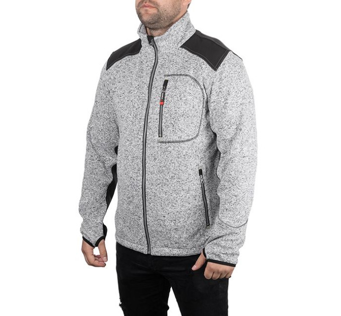 Куртка вязаная SOFTSHELL, серого цвета с черными вставками, ткань 100% полиэстер 270G, с карманом на груди и двумя боковыми, XXL INTERTOOL SP-3115