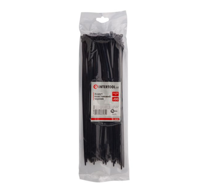 Хомут пластиковий 3,6*250 мм, чорний, 100 од. INTERTOOL TC-3626