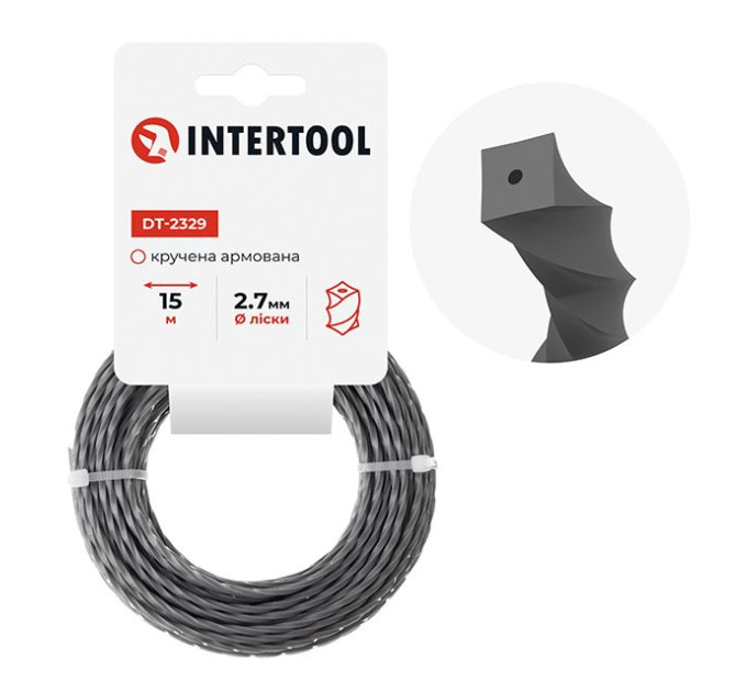 Леска для триммера "квадрат" витая армированная, 2,7 мм*15 м INTERTOOL DT-2329