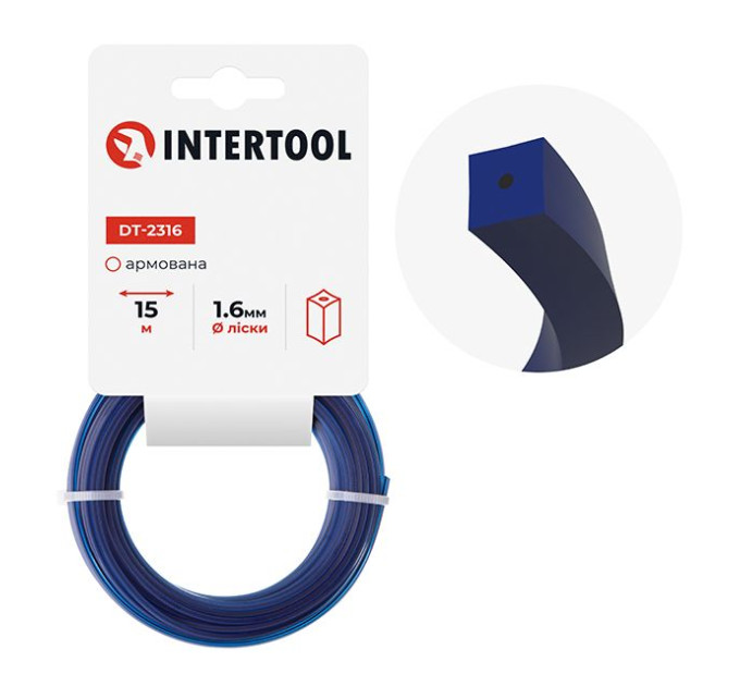 Леска для триммера "квадрат" армированная, 1,6 мм*15 м INTERTOOL DT-2316