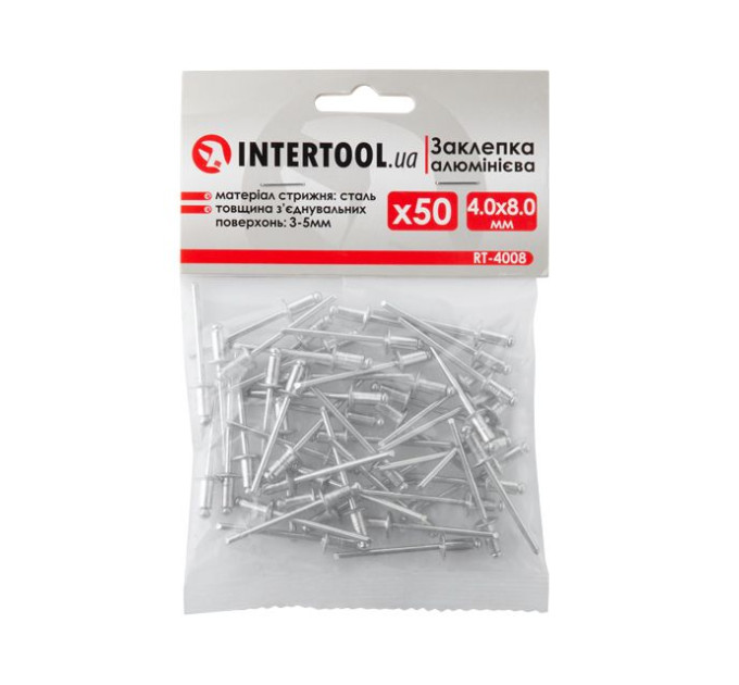 Заклепка алюминиевая 4.0*8.0 мм, 50 ед. INTERTOOL RT-4008
