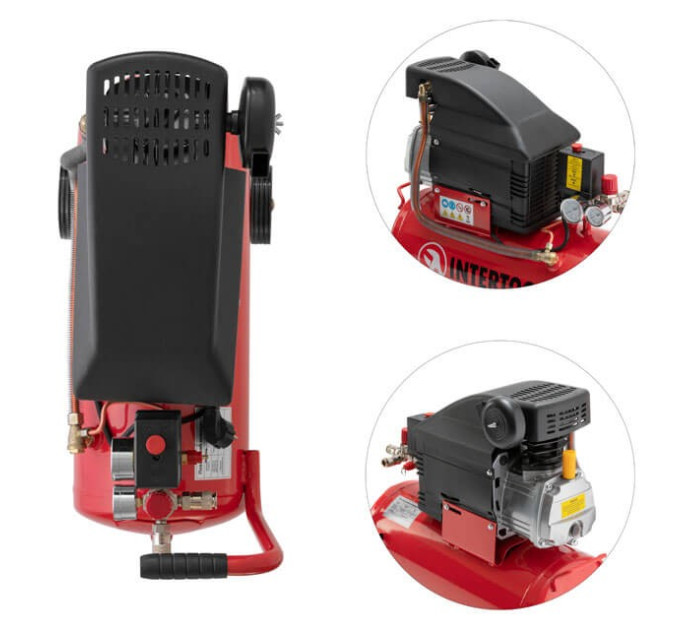 Компрессор 24 л, 1,5 кВт, 220 В, 8 атм, 206 л/мин INTERTOOL PT-0010