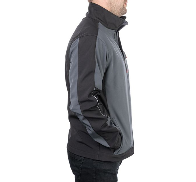 Куртка SOFTSHELL, темна сіра-чорна, тришарова, тканина стрейч 300GSM 100D, з водо- і вітрозахистом, М INTERTOOL SP-3132