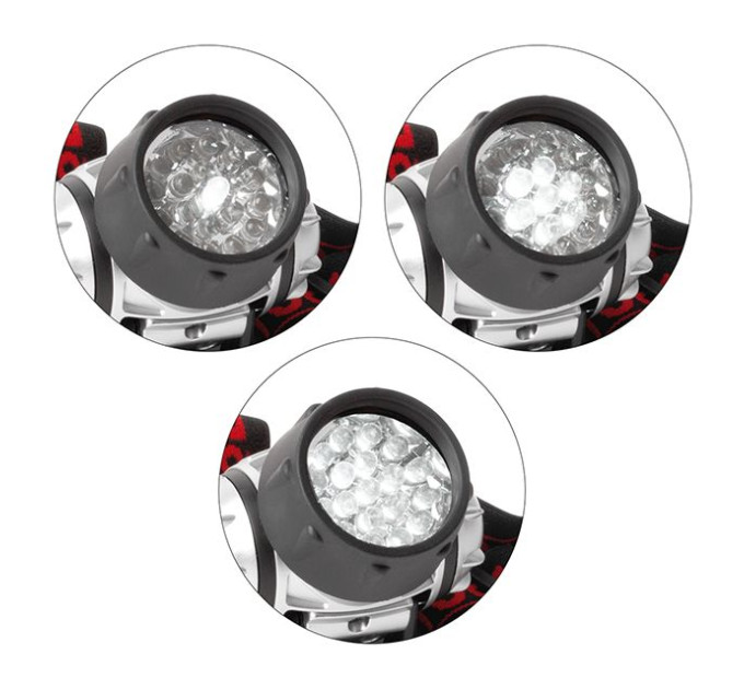 Фонарь налобный светодиодный, четыре режима работы, 19 LED, батарейки 3 ААА INTERTOOL LB-0301