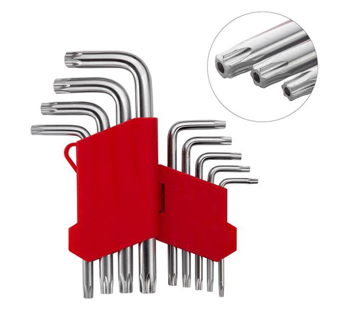 Набір ключів Г-подібних TORX з отвором 9 од., Т10-Т50, Cr-V INTERTOOL HT-0604