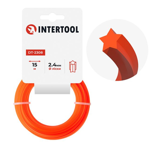 Леска для триммера "звезда", 2,4 мм*15 м INTERTOOL DT-2308