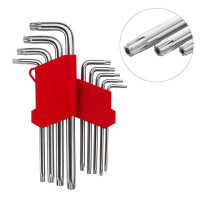 Набор ключей Г-образных TORX удлиненный с отверстием 9 ед., Т10-Т50, Cr-V INTERTOOL HT-0606