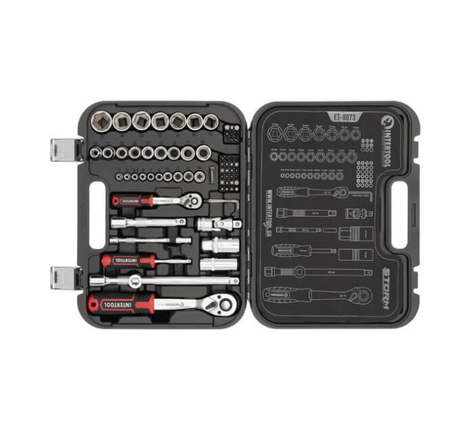 Набор инструментов 73 ед., STORM, 1/2", 1/4", Cr-V INTERTOOL ET-8073