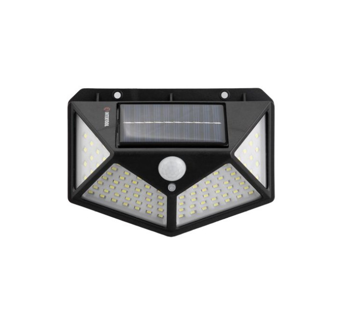 Светильник аккумуляторный настенный 100SMD, уличный, солнечная панель, датчик движения INTERTOOL LB-0113