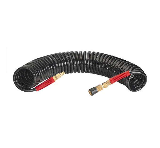 Шланг BLACK M-Flex STORM, 10 м, 8*12 мм, спиральный полиуретановый с поворотным шарниром, латунными быстроразъемными соединениями INTERTOOL PT-1796