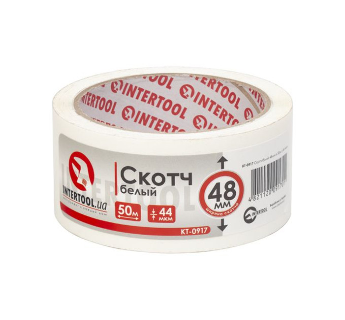 Скотч белый 50м, 48мм, 44мкм INTERTOOL KT-0917