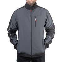 Куртка SOFTSHELL, темная серо-черная, трехслойная, ткань стрейч 300GSM 100D, с водо- и ветрозащитой, L INTERTOOL SP-3133