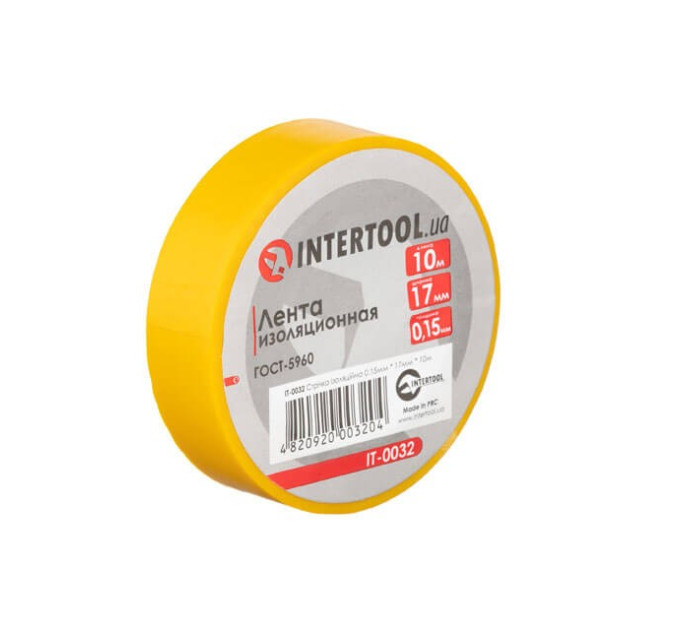 Лента изоляционная 10 м, 17*0.15 мм, желтая INTERTOOL IT-0032