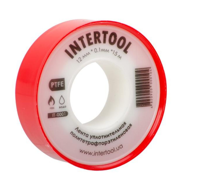 Стрічка тефлонова, фум (политетрафторетиленова) 15 м, 0.1*12 мм, 0.2 г/см³ INTERTOOL IT-0001
