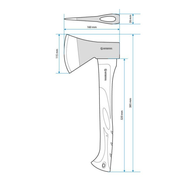 Сокира 800 г, ручка з фібергласу INTERTOOL HT-0262