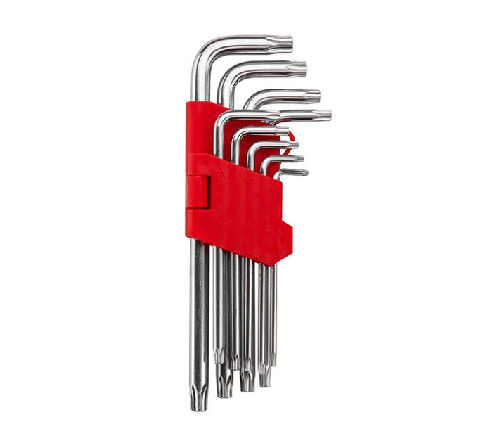 Набір ключів Г-подібних TORX подовжені з отвором 9 од., Т10-Т50, Cr-V INTERTOOL HT-0606