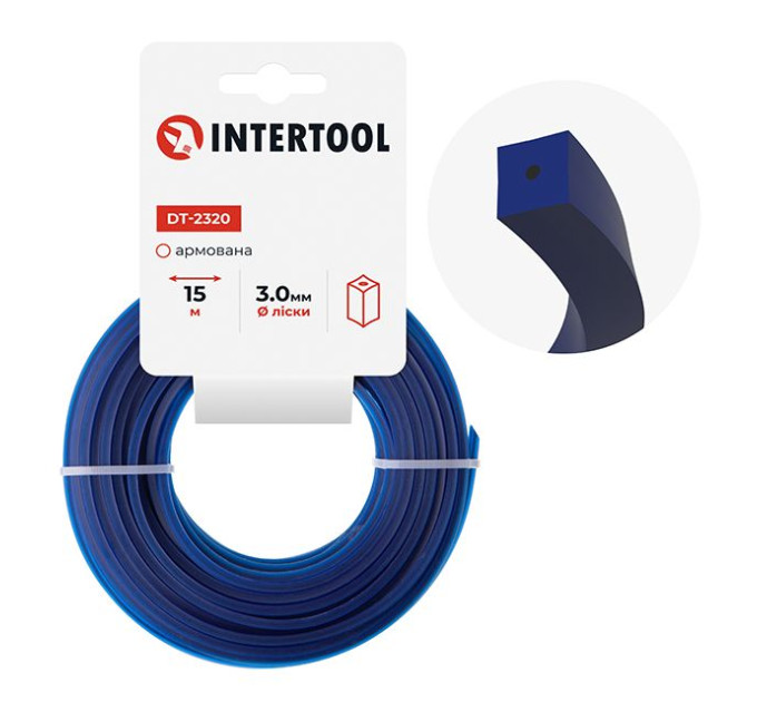 Леска для триммера "квадрат" армированная, 3,0 мм*15 м INTERTOOL DT-2320