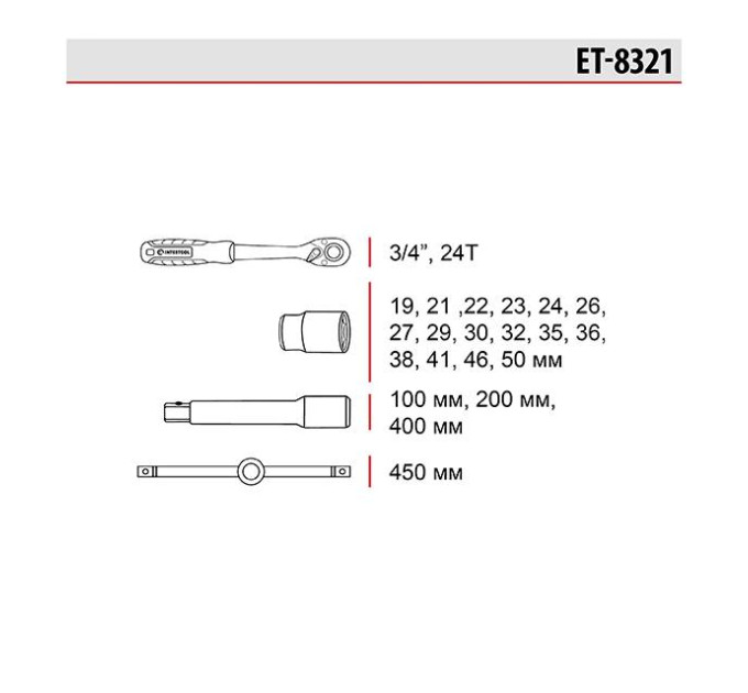 Набор инструментов 21 ед., STORM, 3/4", Cr-V INTERTOOL ET-8321