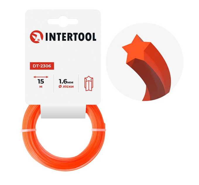 Леска для триммера "звезда", 1,6 мм*15 м INTERTOOL DT-2306