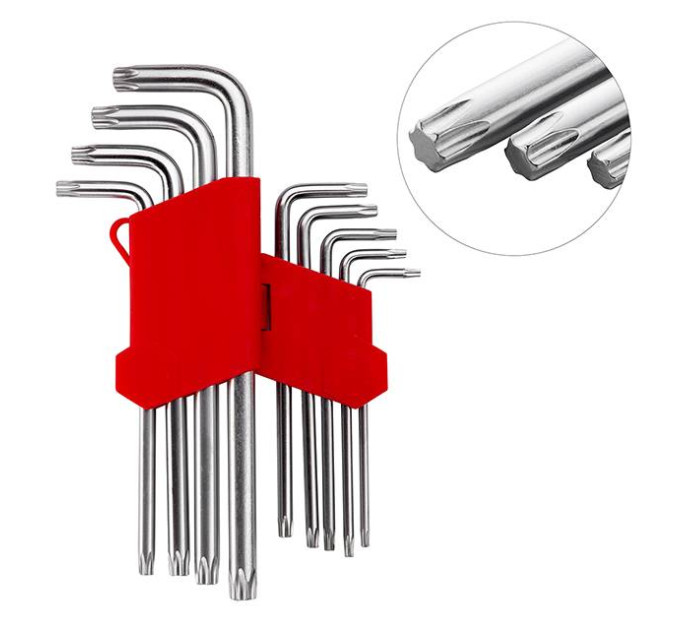Набір ключів Г-подібних TORX подовжених 9 од., Т10-Т50, Cr-V INTERTOOL HT-0608