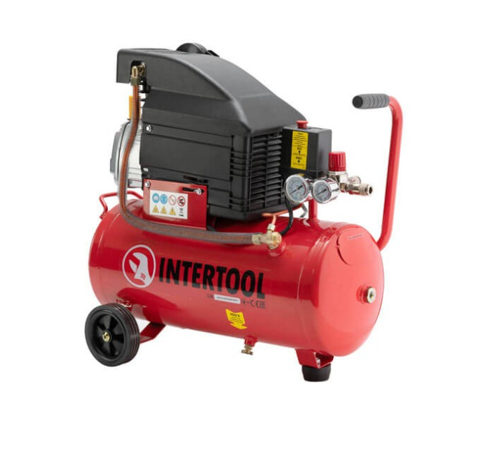 Компрессор 24 л, 1,5 кВт, 220 В, 8 атм, 206 л/мин INTERTOOL PT-0010
