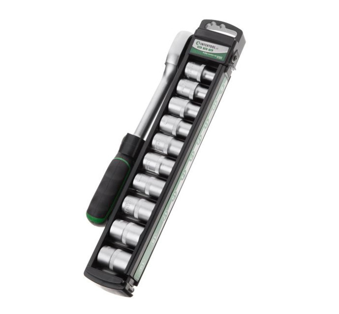 Набор головок 8-19 мм, 1/2", рукоятка с храповым механизмом, 10 ед. INTERTOOL ET-6013