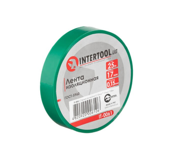 Лента изоляционная 25 м, 17*0.15 мм, зеленая INTERTOOL IT-0061
