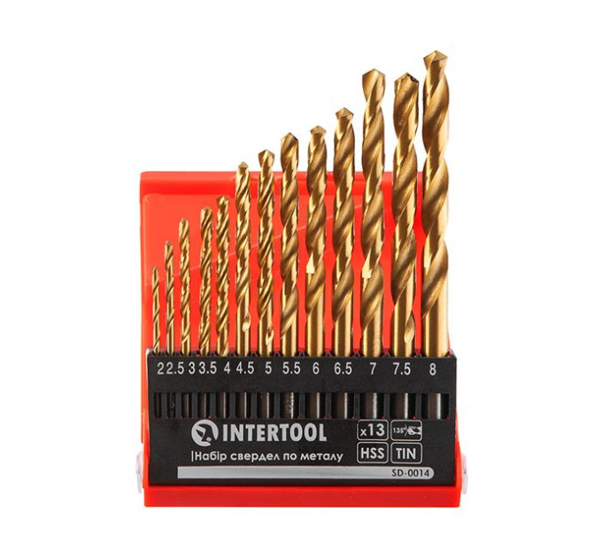 Набор сверл по металлу HSS, покрытие Ti, 2.0-8.0 мм, 13 ед. INTERTOOL SD-0014