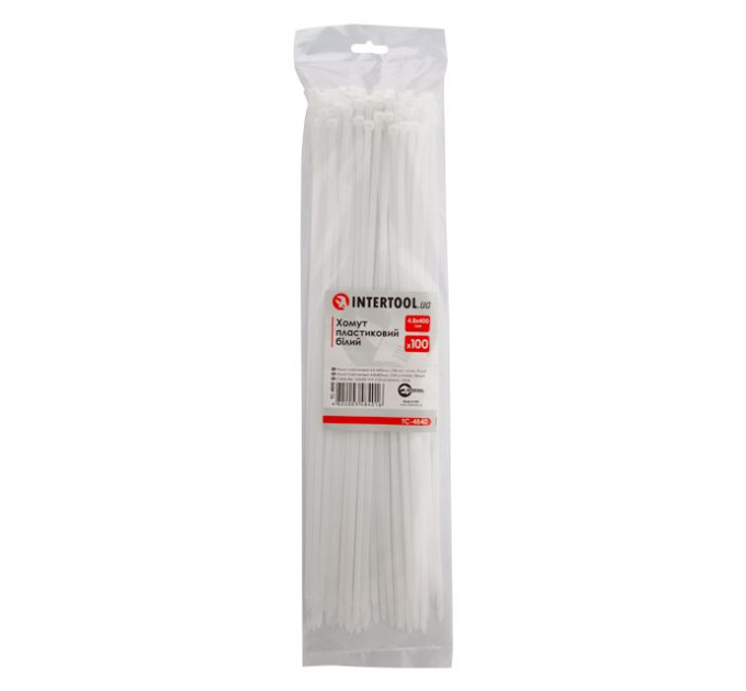 Хомут пластиковий 4,8*400 мм, білий, 100 од. INTERTOOL TC-4840