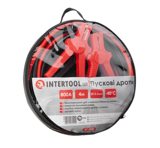 Пускові дроти 800 А, 4 м, до -40°C, чохол INTERTOOL AT-3050