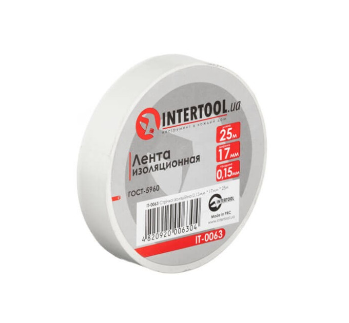 Лента изоляционная 25 м, 17*0,15 мм, белая INTERTOOL IT-0063