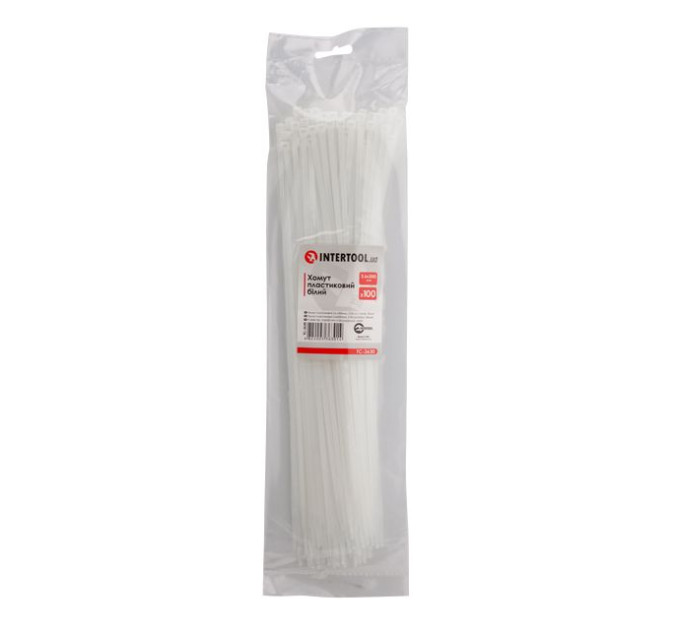 Хомут пластиковий 3,6*300 мм, білий, 100 од. INTERTOOL TC-3630