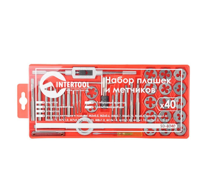 набор плашек M3-M12, метчиков M3-M12, 40 ед. INTERTOOL SD-8040