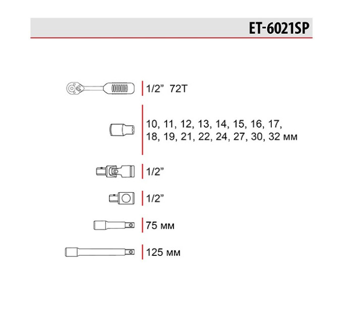 Набор инструментов 1/2", 21 ед. INTERTOOL ET-6021SP