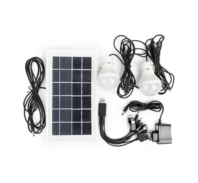 Фонарь аккумуляторный 1 LED 5W+22 SMD, солнечная панель, выносные 2 LED лампы, кабель для зарядки телефона-планшета INTERTOOL LB-0105