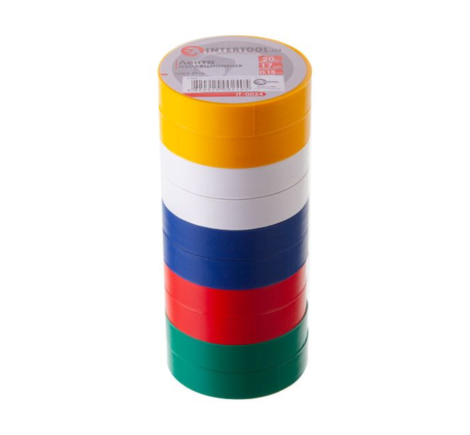 Лента изоляционная 20 м, 17*0.15 мм, цветная (уп. 10 ед.) INTERTOOL IT-0024