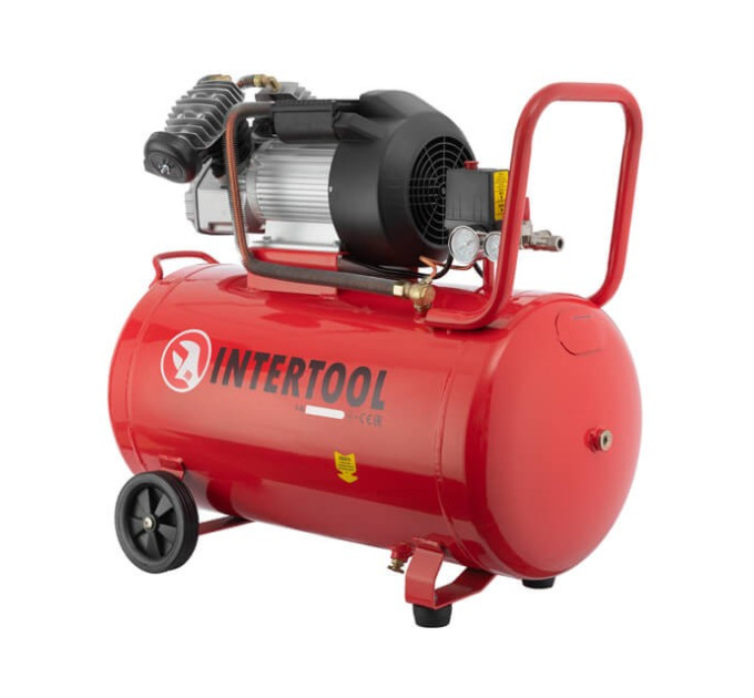 Компрессор 100 л, 3 кВт, 220 В, 10 атм, 420 л/мин, 2 цилиндра INTERTOOL PT-0008