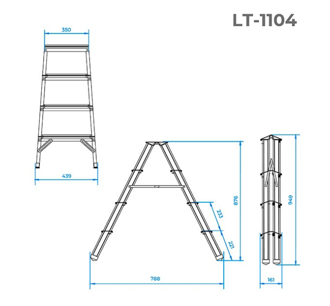 Стременка алюминиевая двухсторонняя, 4 ступеньки, высота 0,8 м INTERTOOL LT-1104