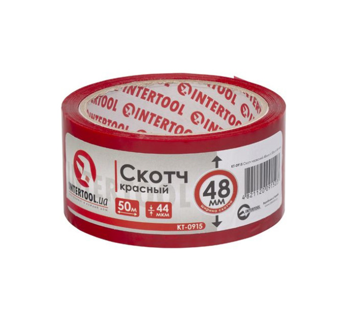 Скотч красный 50м, 48мм, 44мкм INTERTOOL KT-0915