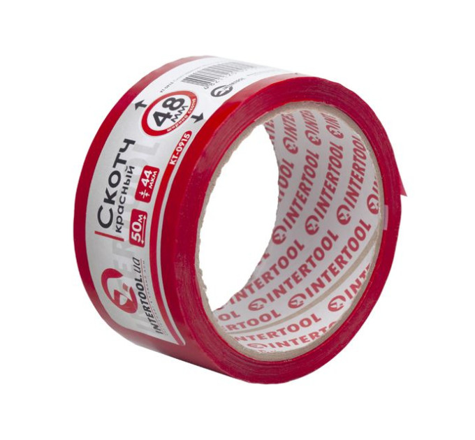 Скотч красный 50м, 48мм, 44мкм INTERTOOL KT-0915
