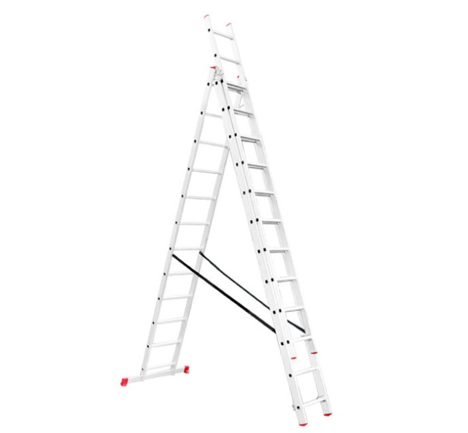 Лестница из алюминия, 3-секционная универсальная раскладная, 3*12 сход., 7,89 м INTERTOOL LT-0312