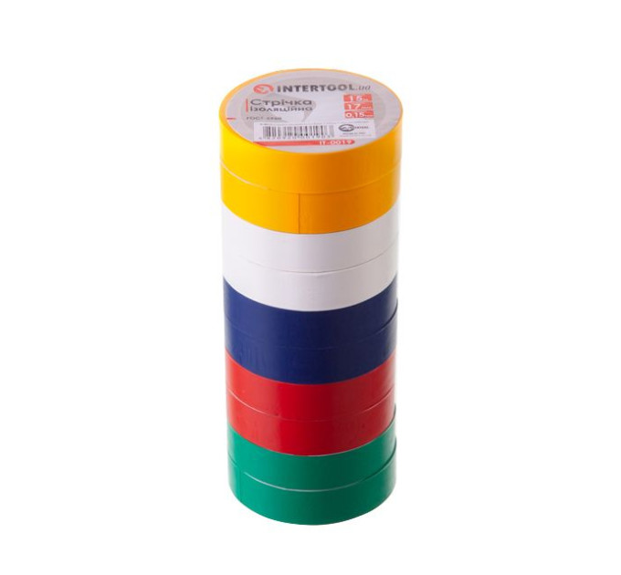 Стрічка ізоляційна 15 м, 0.15*17 мм, кольорова INTERTOOL IT-0019