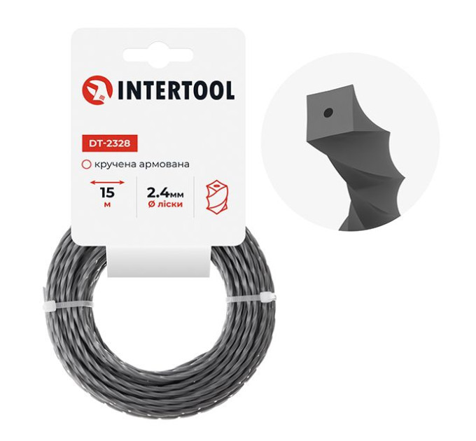 Леска для триммера "квадрат" витая армированная, 2,4 мм*15 м INTERTOOL DT-2328