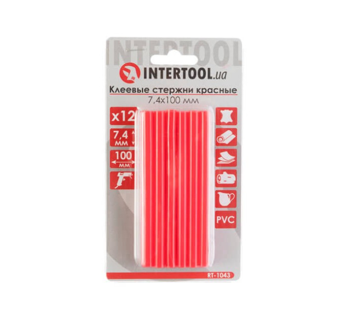 комплект стержней клеевых красных 7,4*100 мм, 12 ед. INTERTOOL RT-1043